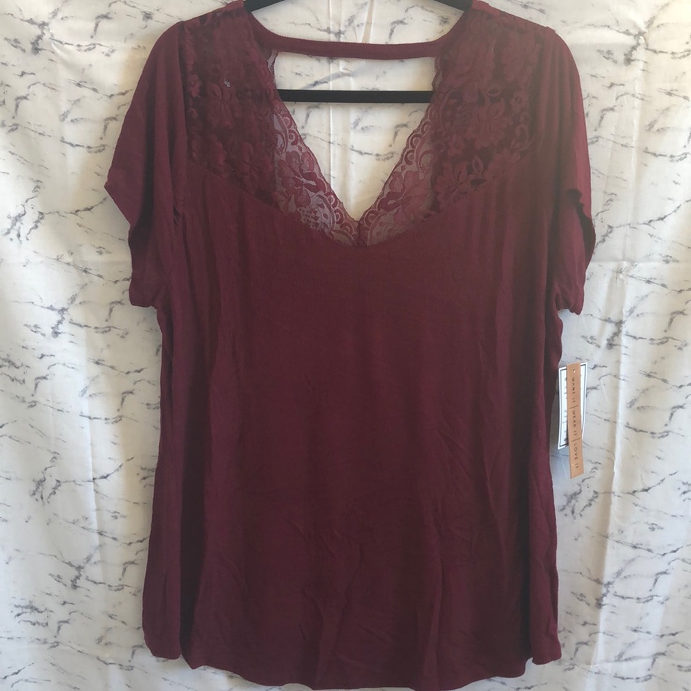 Wine lace short sleeve tee